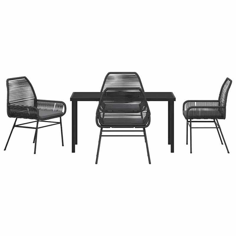 vidaXL 5 Piece Poly Rattan Garden Dining Set with Cushions in Black