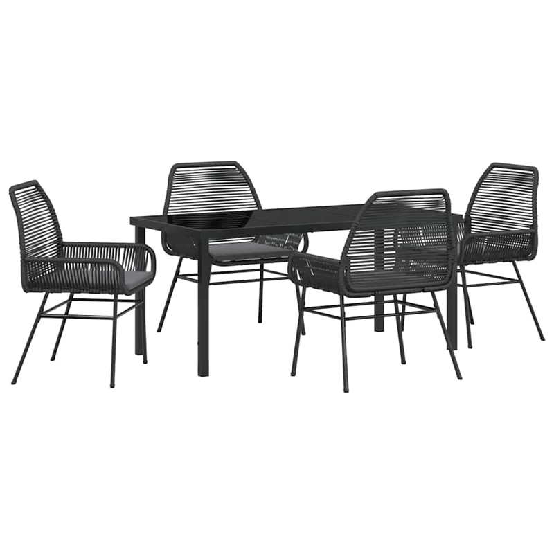 vidaXL 5 Piece Poly Rattan Garden Dining Set with Cushions in Black