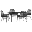 vidaXL 5 Piece Poly Rattan Garden Dining Set with Cushions in Black