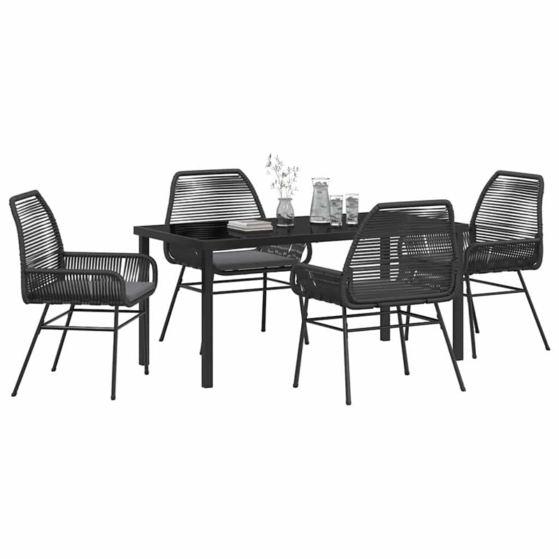 vidaXL 5 Piece Poly Rattan Garden Dining Set with Cushions in Black