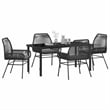 vidaXL 5 Piece Poly Rattan Garden Dining Set with Cushions in Black