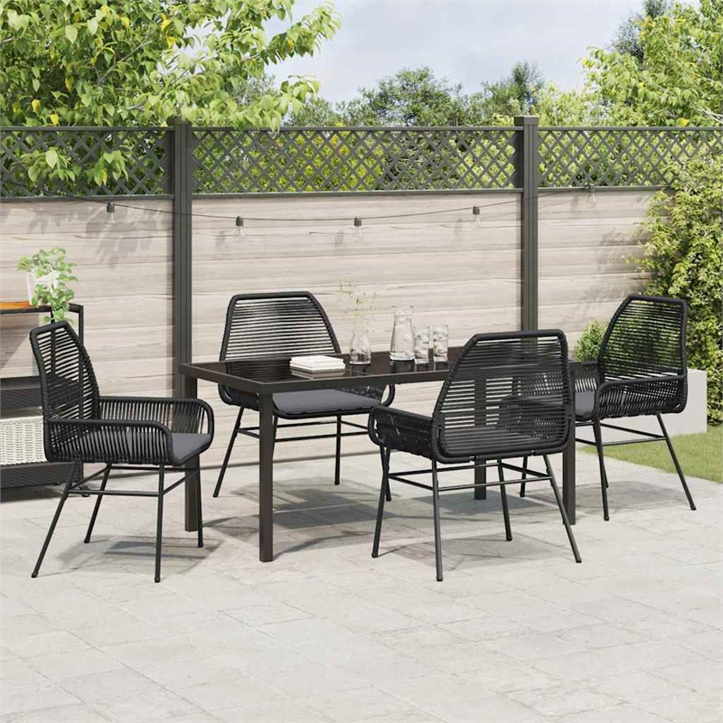 vidaXL 5 Piece Poly Rattan Garden Dining Set with Cushions in Black