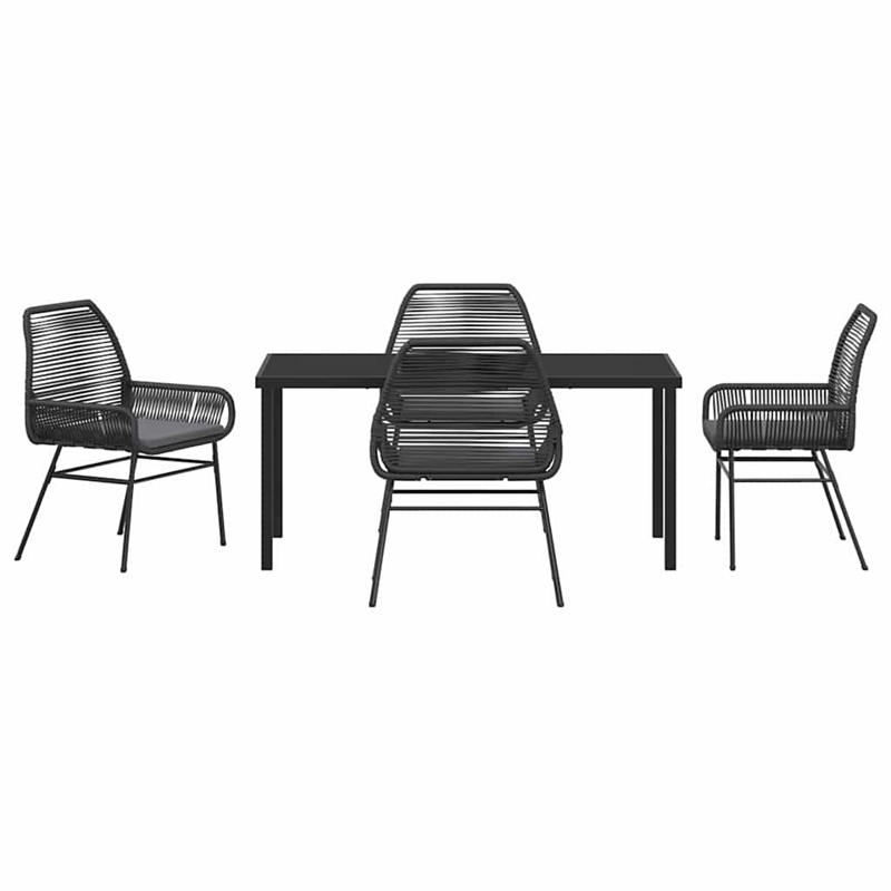vidaXL 5 Piece Poly Rattan Garden Dining Set with Cushions in Black