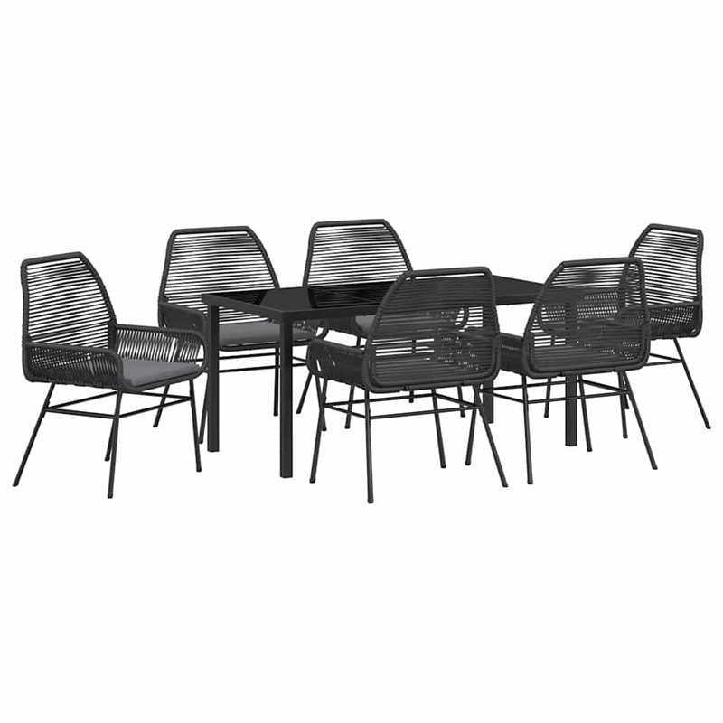 vidaXL 7 Piece Poly Rattan Garden Dining Set with Cushions in Black