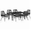vidaXL 7 Piece Poly Rattan Garden Dining Set with Cushions in Black