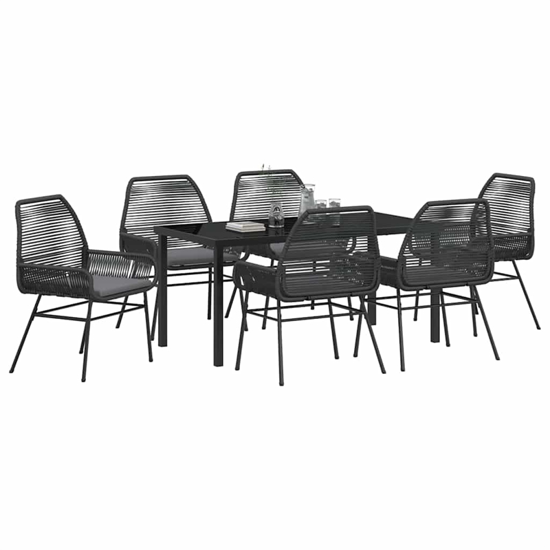 vidaXL 7 Piece Poly Rattan Garden Dining Set with Cushions in Black