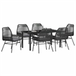 vidaXL 7 Piece Poly Rattan Garden Dining Set with Cushions in Black