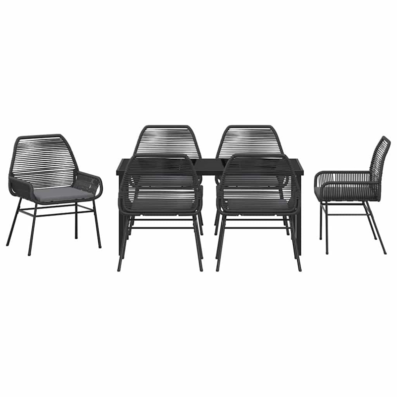 vidaXL 7 Piece Poly Rattan Garden Dining Set with Cushions in Black
