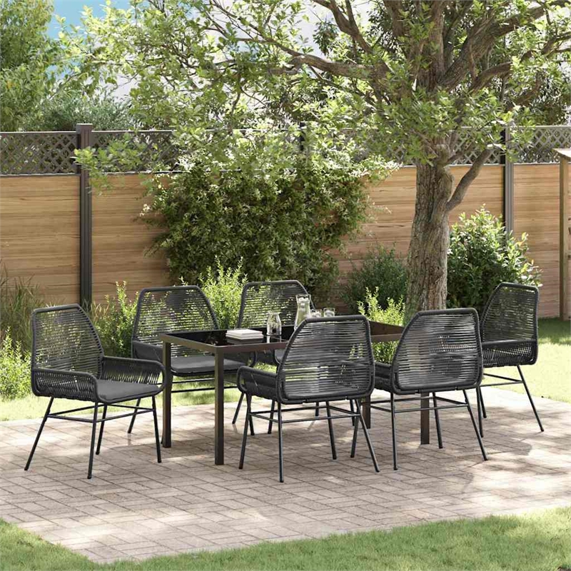 vidaXL 7 Piece Poly Rattan Garden Dining Set with Cushions in Black