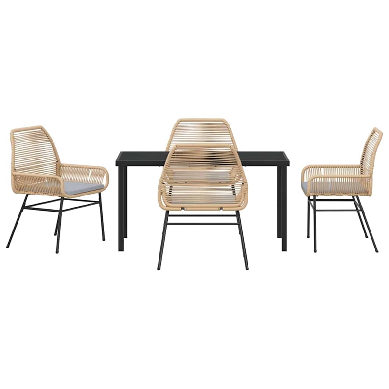 vidaXL 5 Piece Poly Rattan Garden Dining Set with Cushions in Black