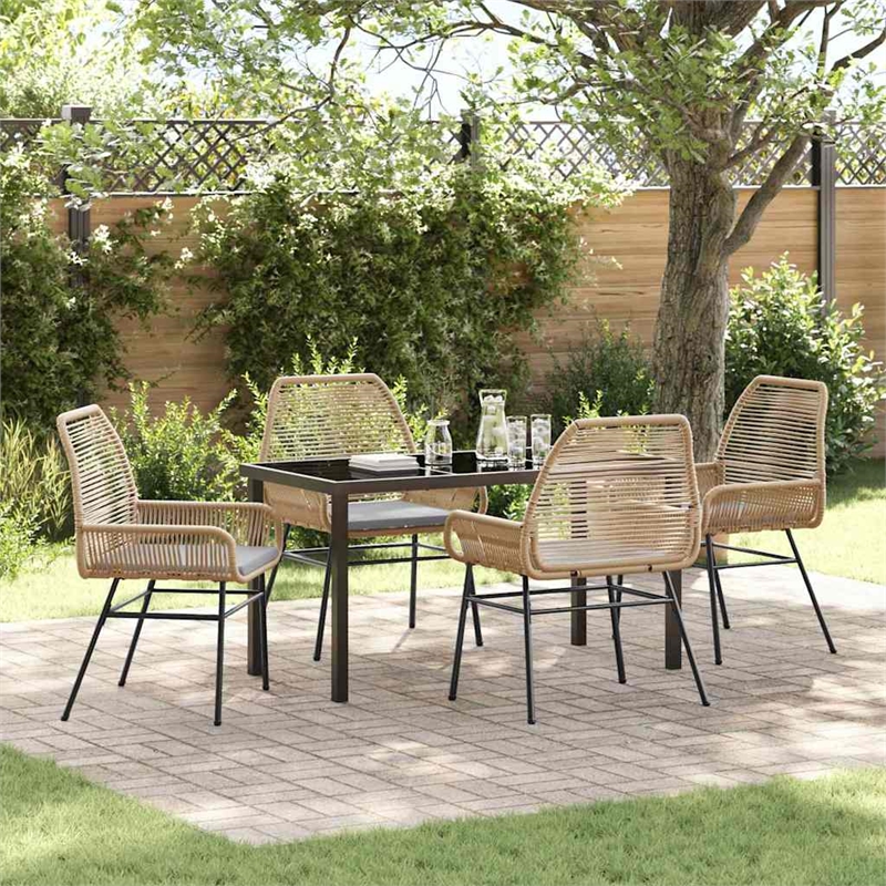 vidaXL 5 Piece Poly Rattan Garden Dining Set with Cushions in Black