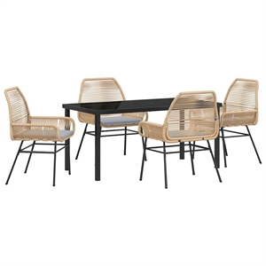 vidaXL 5 Piece Poly Rattan Garden Dining Set with Cushions in Black