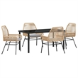 vidaXL 5 Piece Poly Rattan Garden Dining Set with Cushions in Black