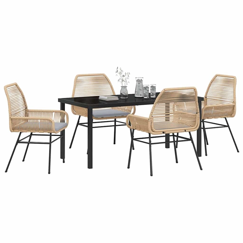 vidaXL 5 Piece Poly Rattan Garden Dining Set with Cushions in Black