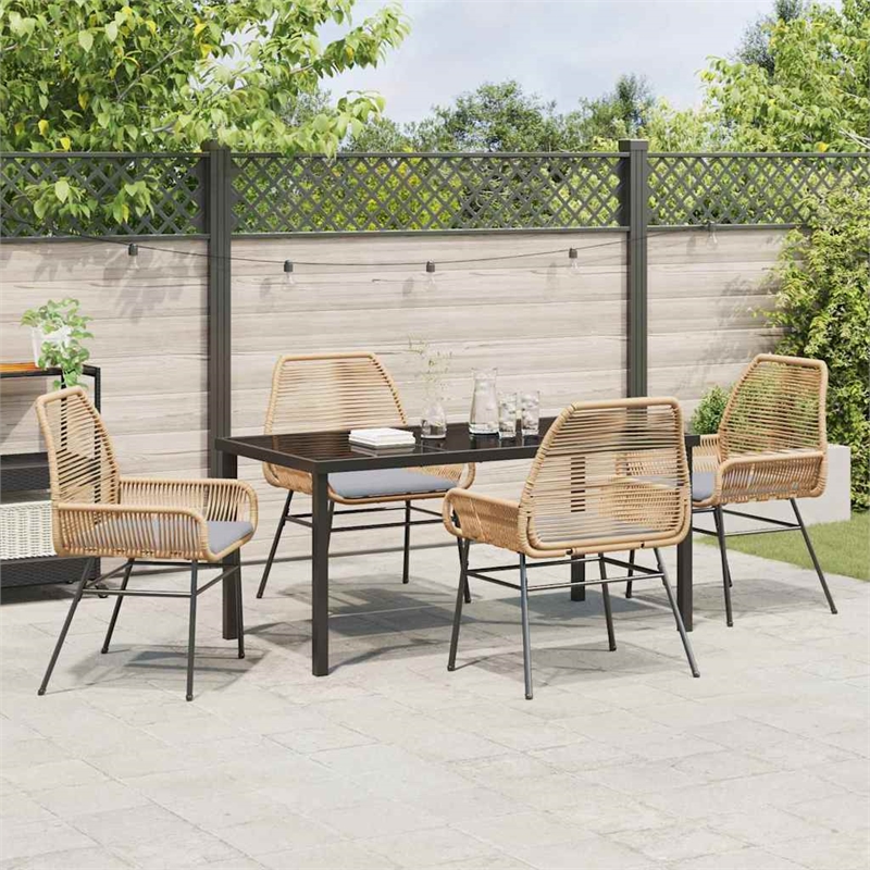 vidaXL 5 Piece Poly Rattan Garden Dining Set with Cushions in Black
