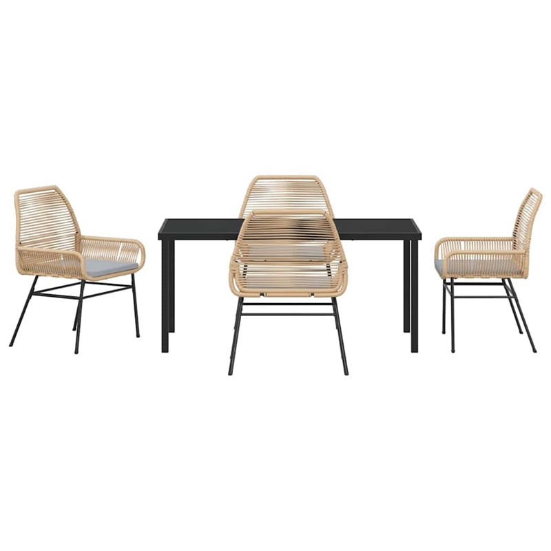 vidaXL 5 Piece Poly Rattan Garden Dining Set with Cushions in Black