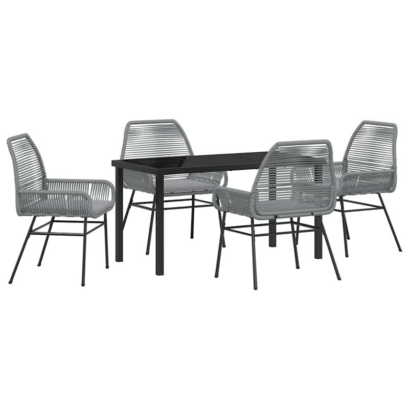 vidaXL 5 Piece Poly Rattan Garden Dining Set with Cushions in Black