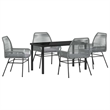 vidaXL 5 Piece Poly Rattan Garden Dining Set with Cushions in Black