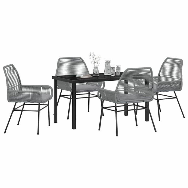 vidaXL 5 Piece Poly Rattan Garden Dining Set with Cushions in Black
