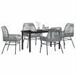 vidaXL 5 Piece Poly Rattan Garden Dining Set with Cushions in Black