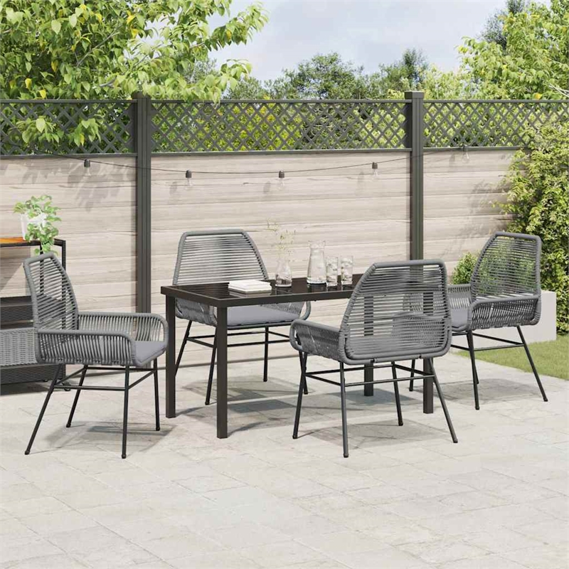 vidaXL 5 Piece Poly Rattan Garden Dining Set with Cushions in Black