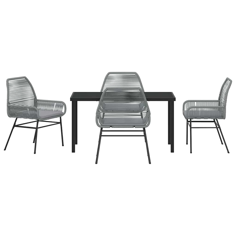 vidaXL 5 Piece Poly Rattan Garden Dining Set with Cushions in Black