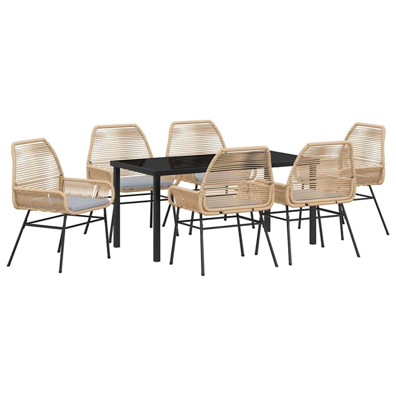 vidaXL 7 Piece Poly Rattan Garden Dining Set with Cushions in Black
