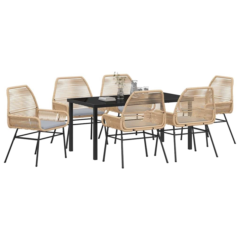 vidaXL 7 Piece Poly Rattan Garden Dining Set with Cushions in Black