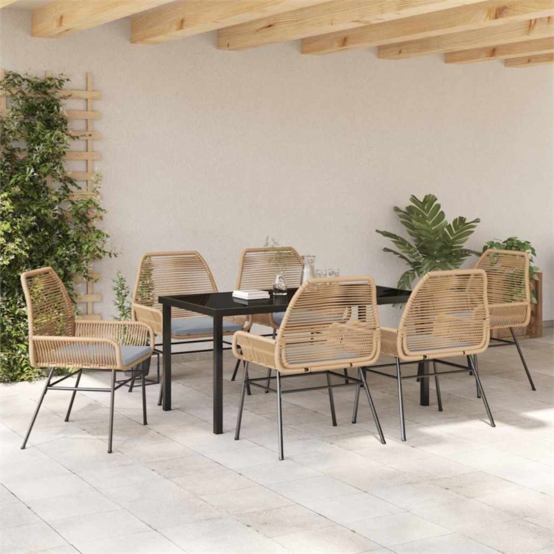 vidaXL 7 Piece Poly Rattan Garden Dining Set with Cushions in Black