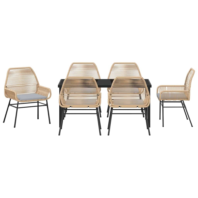 vidaXL 7 Piece Poly Rattan Garden Dining Set with Cushions in Black