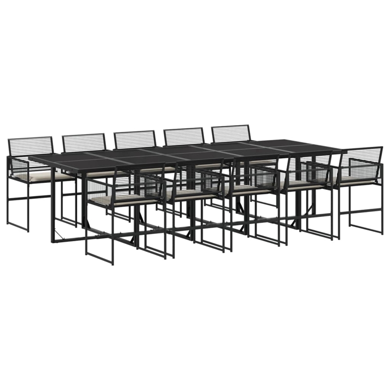 vidaXL 11 Piece Poly Rattan Garden Dining Set in Black/Cream White