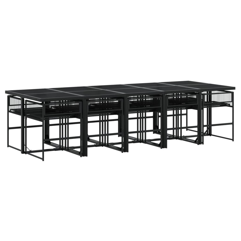 vidaXL 11 Piece Poly Rattan Garden Dining Set in Black/Cream White