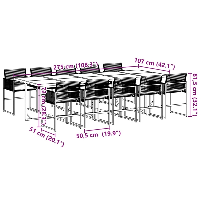 vidaXL 11 Piece Poly Rattan Garden Dining Set in Black/Cream White