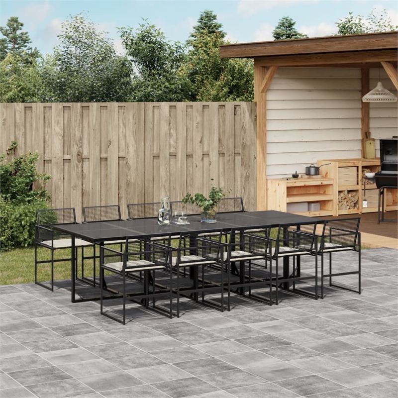 vidaXL 11 Piece Poly Rattan Garden Dining Set in Black/Cream White
