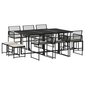 vidaXL 11 Piece Poly Rattan Garden Dining Set in Black