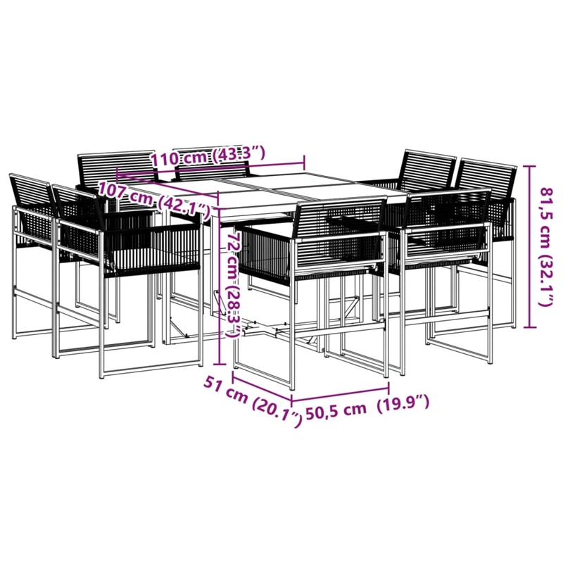vidaXL 9 Piece Garden Dining Set in Black