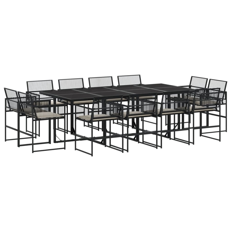 vidaXL 13 Piece Poly Rattan Garden Dining Set in Black/Cream White