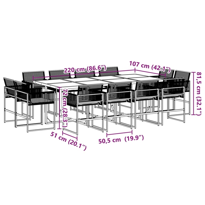 vidaXL 13 Piece Poly Rattan Garden Dining Set in Black/Cream White