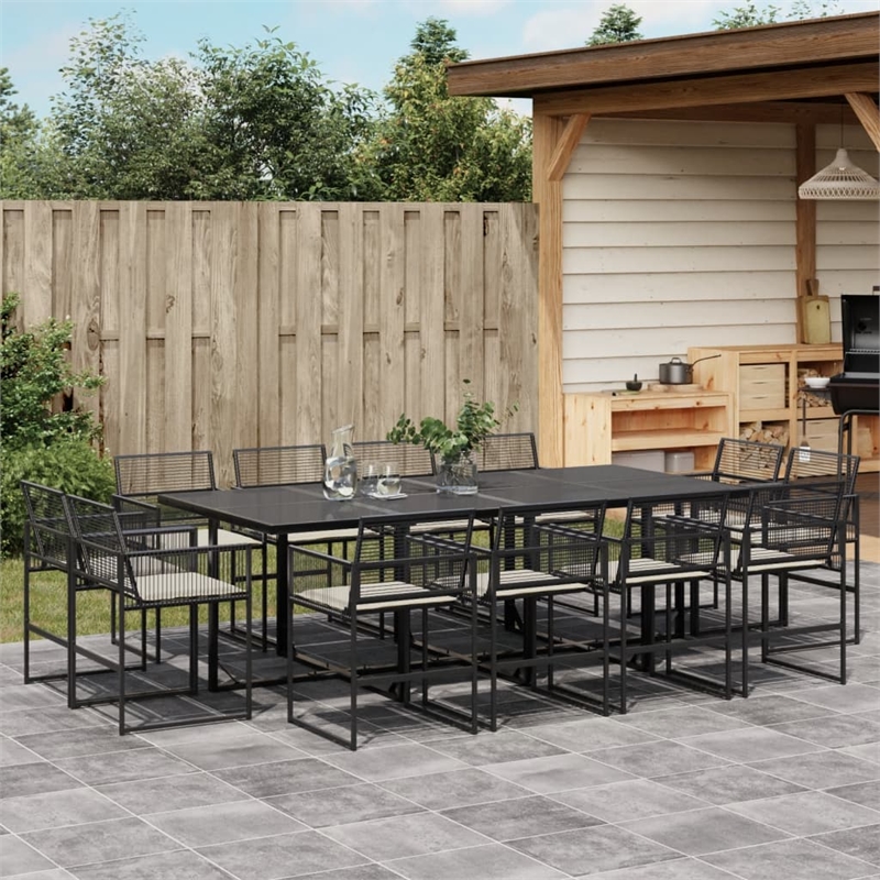 vidaXL 13 Piece Poly Rattan Garden Dining Set in Black/Cream White