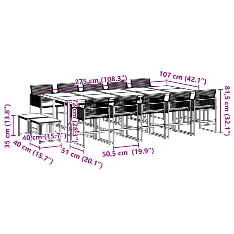 vidaXL 15 Piece Rattan Garden Dining Set in Black