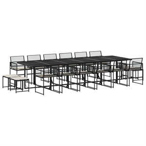 vidaXL 17 Piece Rattan Garden Dining Set in Black/Cream