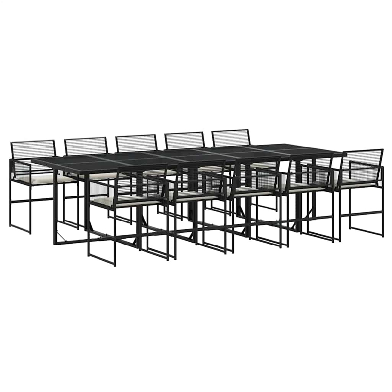 vidaXL 11 Piece Rattan Garden Dining Set in Black/Cream White