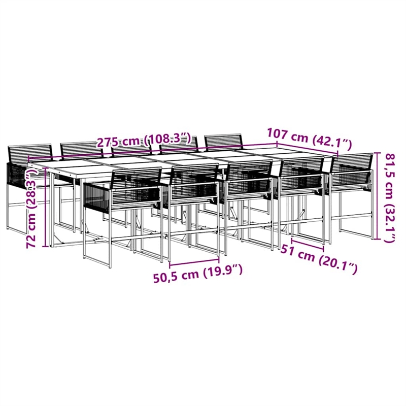 vidaXL 11 Piece Rattan Garden Dining Set in Black/Cream White