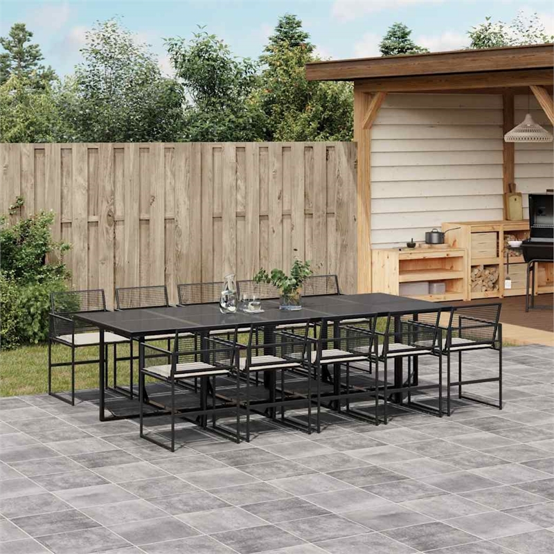 vidaXL 11 Piece Rattan Garden Dining Set in Black/Cream White