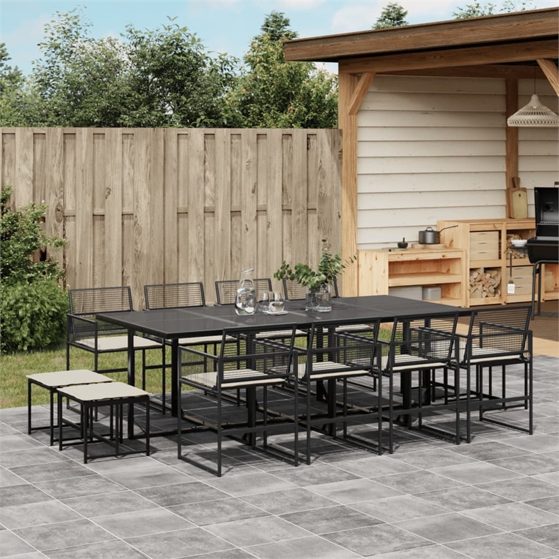 vidaXL 13 Piece Poly Rattan Garden Dining Set in Black/Cream White