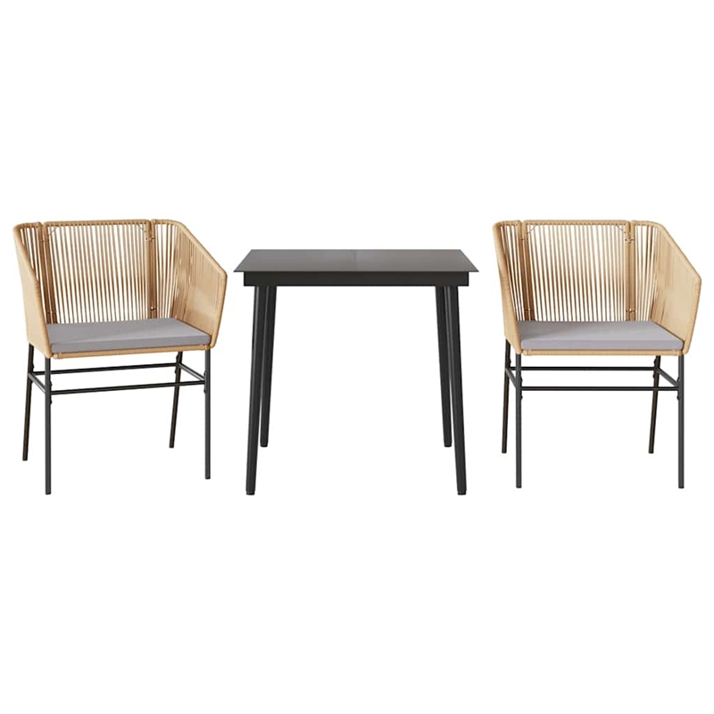 vidaXL 3 Piece Poly Rattan Garden Dining Set in Black
