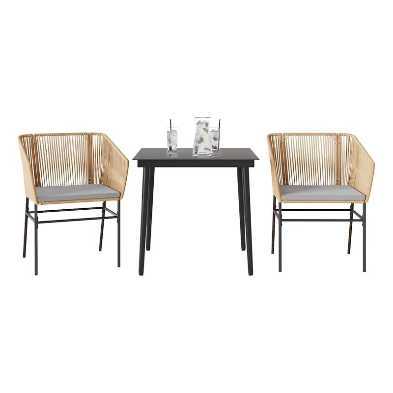 vidaXL 3 Piece Poly Rattan Garden Dining Set in Black