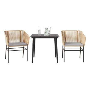 vidaXL 3 Piece Poly Rattan Garden Dining Set in Black
