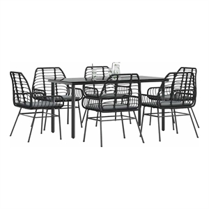 vidaXL Poly Rattan Garden Dining Set in Black