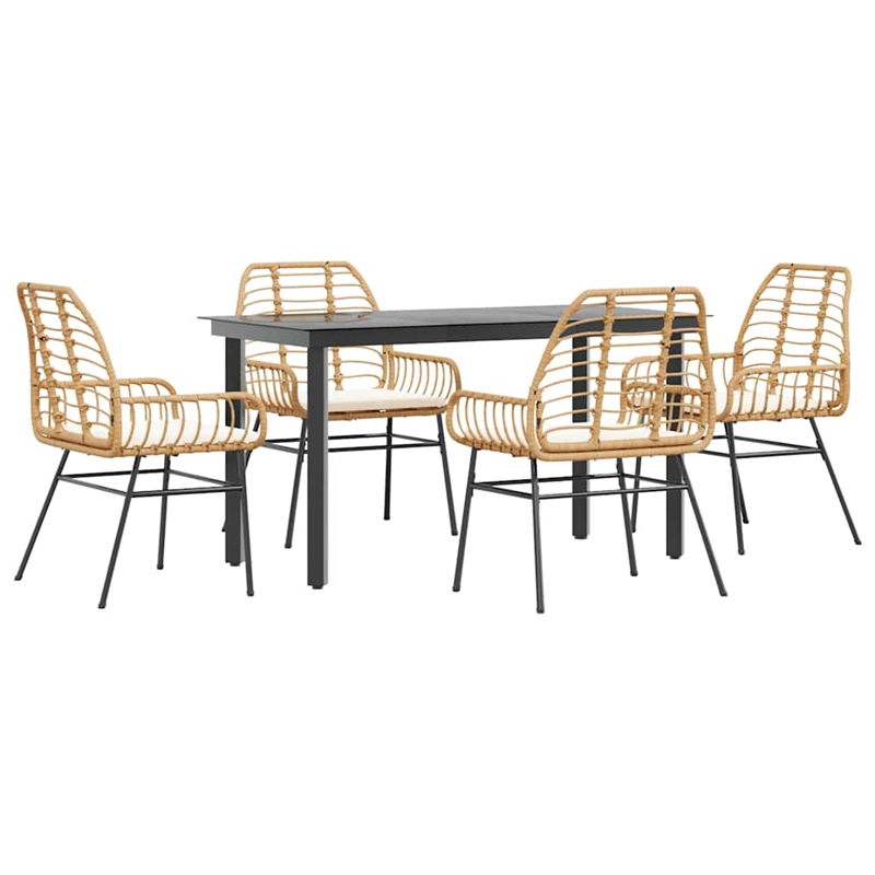 vidaXL 5 Piece Rattan Garden Dining Set in Black/Cream White